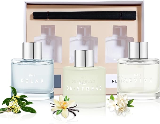 3 Pack Reed Diffuser Set, 5.07 oz Reed Diffusers with 12 Black Fiber Sticks, 150 ml Osmanthus Vanilla Jasmine Air Freshener for Home,Long Lasting up to 90 Days - Bloomnest