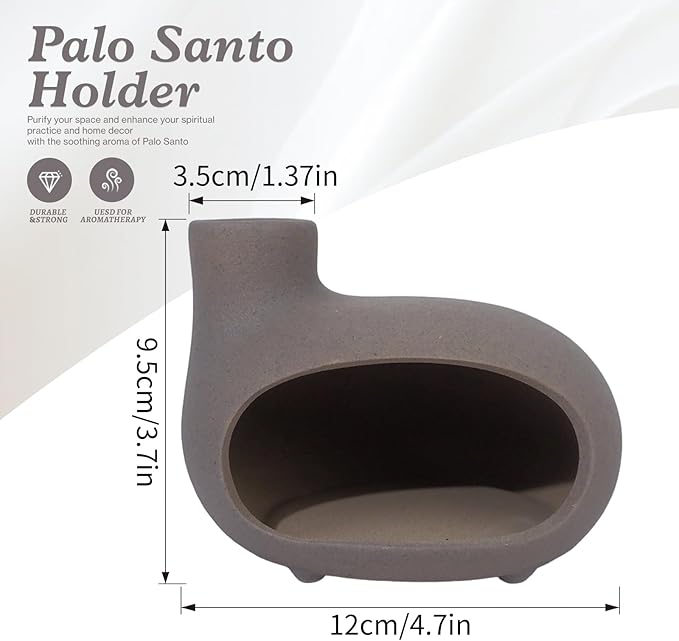 Handmade Grey Palo Santo Holder – Elegant Incense Chimney for Palo Santo, Sage & Cones – Idealt Gifts for Stress Relief, Energy Cleansing, Yoga, Meditation, Zen, Altar Decor & Aromatherapy MOUGIGI