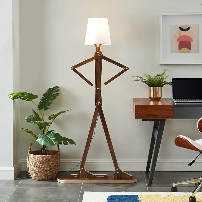 Cool Decorative Tall Floor Lamp Wood Swing Arm Standing Corner Reading Lights for Kids Bedroom Living Room Farmhouse - LED Bulb Included (Teak) - Bloomnest