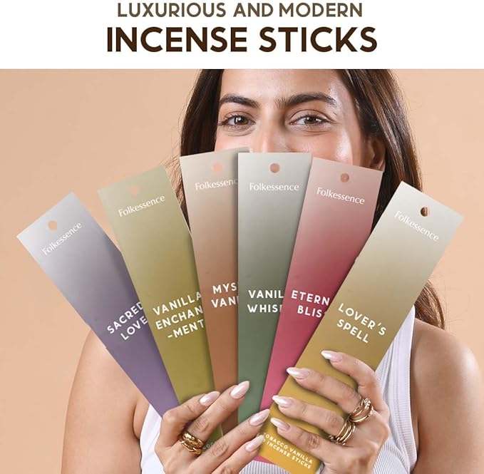 Folkulture Incense Sticks with Holder for Gift | Set of 6 (120 Fall Insence-Stick) | Organic Fall Scents with 45 Mins Burn Time | Vanilla Incense-Set | Lavender Incienso | Non Toxic Inscents-Sticks