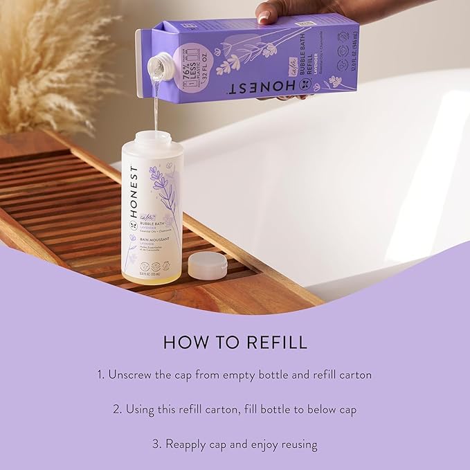 The Honest Company Foaming Bubble Bath Refill Carton Gentle for Baby Naturally Derived Tear-Free Hypoallergenic Lavender Calm 32 fl oz - Bloomnest