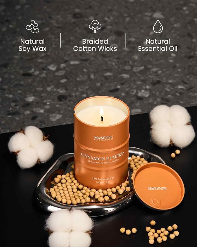 M&SENSE Cinnamon Pumpkin Scented Candles Natural Non Toxic, Aromatherapy Candle for Stress Relief Meditation Relaxing, Housewarming Gifts for Women Men, 11.3oz 70 Hour Long Burning - Bloomnest