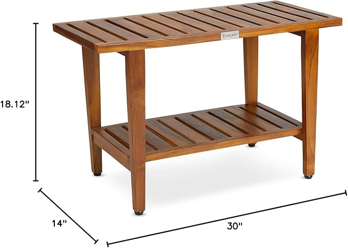 TeakCraft Teak Shower Bench with Shelf 30 inch Wood Spa & Shower Stool - Fully Assembled, The Liv - Bloomnest