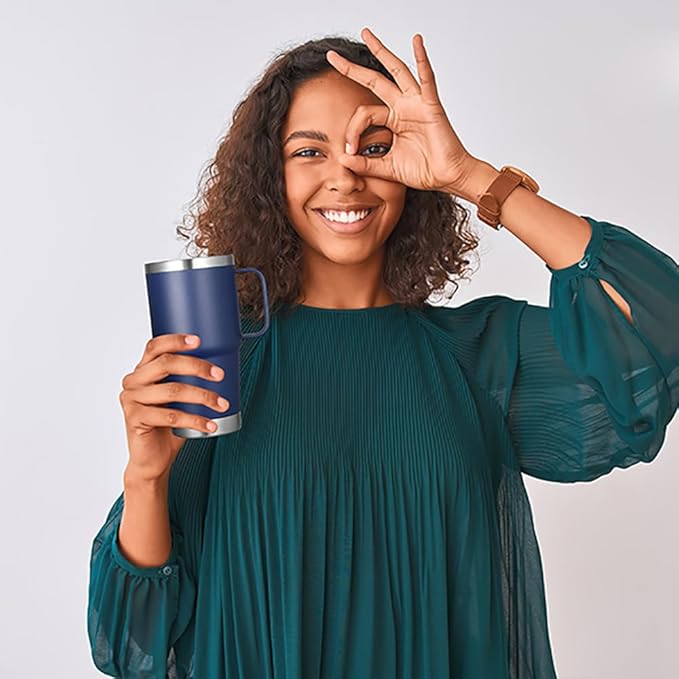 VEGOND 20 oz Tumbler with Handle Lid and Straw, Stainless Steel Insulated Travel Coffee Mug Spill Proof Double Wall Metal Tumbler Cup Keeps Drink Hot and Cold, Navy Blue 1 Pack - Bloomnest