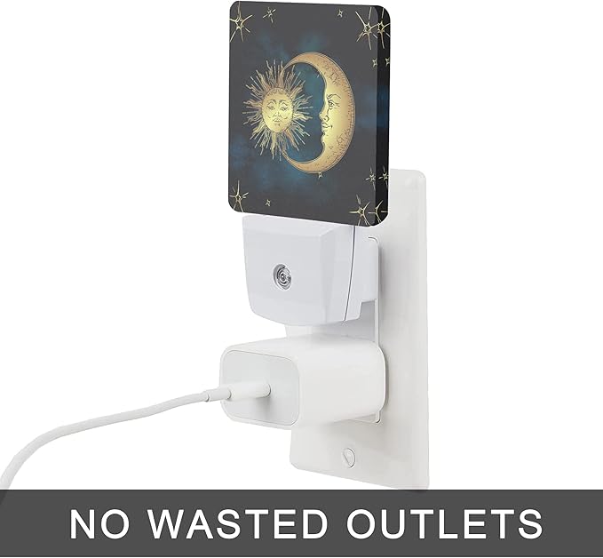 Celestial Moon Golden Sun Night Light,Boho Chic Stars Night Lights Plug into Wall with Dusk to Dawn Light Sensors 0.5W Dim Night-Lights for Bedroom - Bloomnest