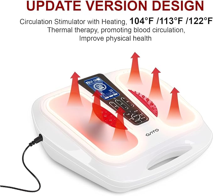 OSITO EMS Foot Massager for Neuropathy Feet Circulation Stimulator with Heat, FSA or HSA Eligible, EMS TENS Foot Leg Massage Machine for Foot Pain Neuropathy Cramps and Diabetes RLS, White - Bloomnest