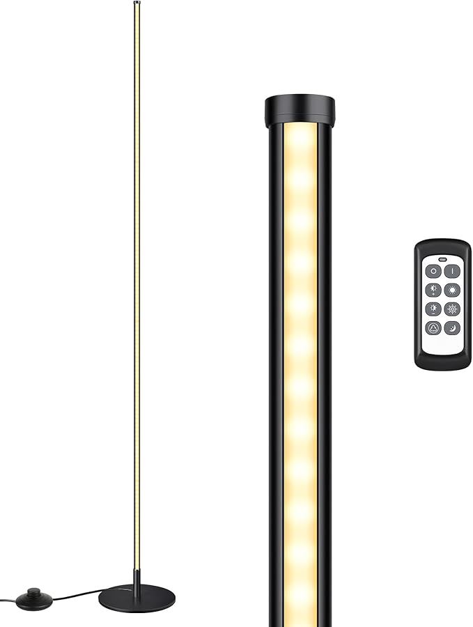 EDISHINE Corner Floor Lamp, Dimmable LED Light with Remote, 3 Color Temperature 3000K-4500K-6000K, 57.5" Modern Black LED Floor Lamp for Bedroom, Living Room, Office - Bloomnest