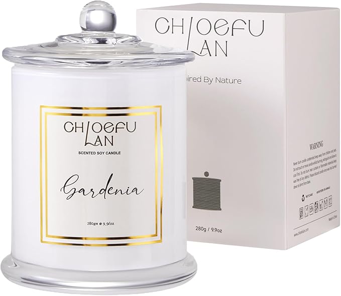 Chloefu LAN Gardenia Scented Candles for Home, Natural Soy Candle for Home Decor, Birthday Candle Gift for Women, 10 oz 65 Hours Burn - Bloomnest
