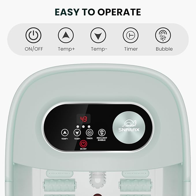 Snailax Collapsible Foot Spa with Heat, Foot Bath Massager with 8 Massage Rollers, Temperature Control, Bubbles, Pumice Stone, Foot Soaking Tub, Pedicure Foot Spa (Green) - Bloomnest