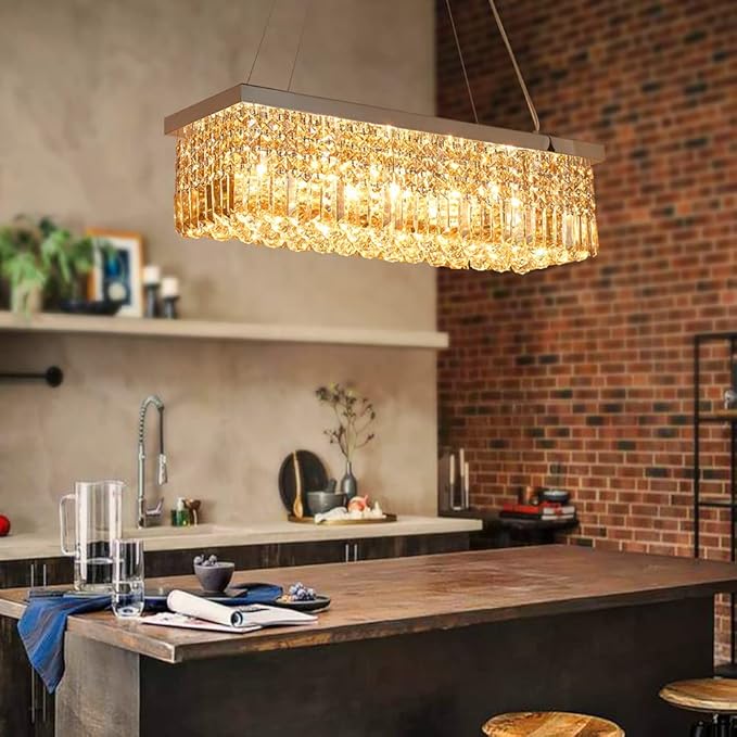Saint Mossi 5-Lights Modern K9 Crystal Chandelier, Crystal Pendant Light Fixture, H9 x W10 x L31, Chain Adjustable Max 59“, Champagne Crystal & Chrome Finish - Bloomnest