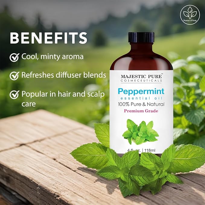 Majestic Pure Peppermint Essential Oil with Glass Dropper - 4 Fl Oz Pack of 2-100% Pure and Natural Peppermint Oil - Premium Grade Essential Oils for Diffuser, Aromatherapy, Soap and Candle Making - Bloomnest