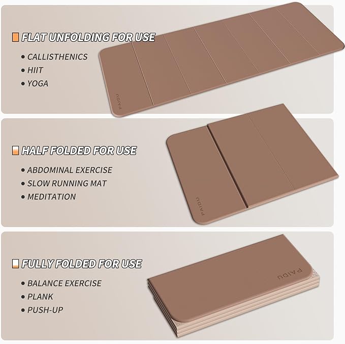 Foldable Fitness Yoga Mat | 2/5" (10MM) Extra Thick | SGS Certified Non-Slip TPE | 75x26" Extra Long-Wide | Portable & Easy Store | for Yoga, Pilates, Home Gym & Full-Body Workouts - Bloomnest