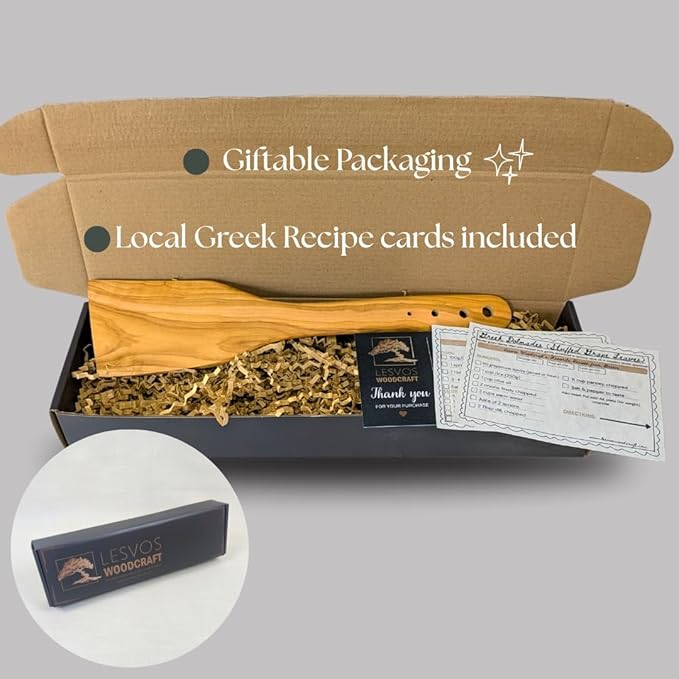 OLIVE WOOD SPATULA - Built-in Herb Stripper, Wooden Frying Spatula, Artisan Utensil, Fair-Trade, Handcrafted Cooking Utensils -LESVOS WOODCRAFT - Bloomnest