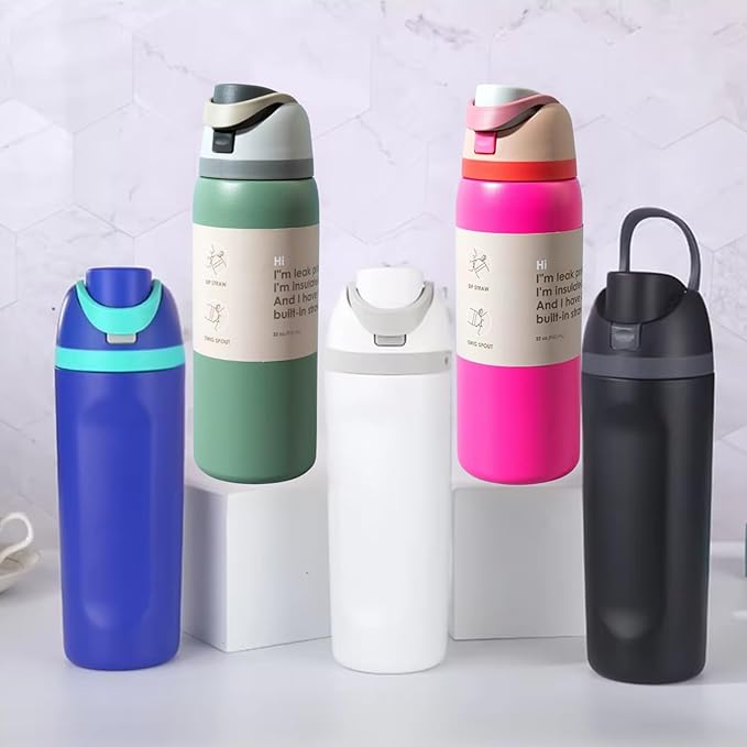 DUTHINGS Insulated Stainless Steel Water Bottle with Straw, 32 oz, Reusable Sports and Travel Bottle for School, Kids, and Outdoors - Leakproof and BPA-Free (FUCHSIA/32) Bloomnest