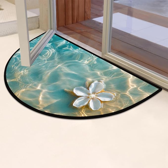 Half Round Door Mat, Beach Summer Flower Half Circle Rug for Home Decor Floor Indoor Outdoor Non-Slip Washable Half Moon Rug Doormat 36X24 Inch - Bloomnest