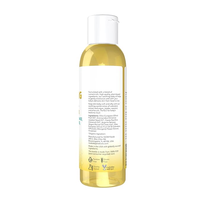 NOW Baby, Soothing Baby Oil, Fragrance Free, No Artificial Fragrance, Parabens, Phthalates, or Petrolatum, 4-Ounce - Bloomnest