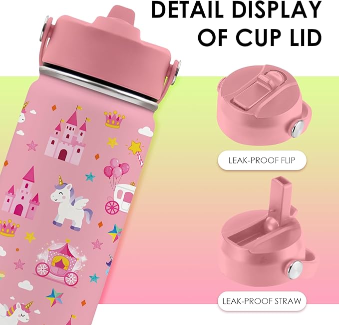 Unicorn Gifts 16 oz Water Bottle with Straw Lid, Stainless Steel Insulated Bottle, Leak Proof, BPA - Free, Cute Castle & Unicorn Tumbler for Birthday, Christmas, Daily Use, Travel (1pc) - Bloomnest