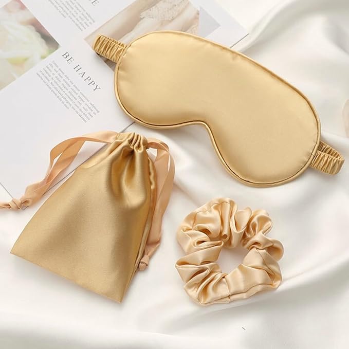 Silk Satin Sleeping Eye Mask, Gold Sleep Eye Mask Night Blindfold for Women and Men, Soft Breathable Blackout Eyeshade Eye Cover for Travel, Wedding Bridesmaid Gift - Bloomnest