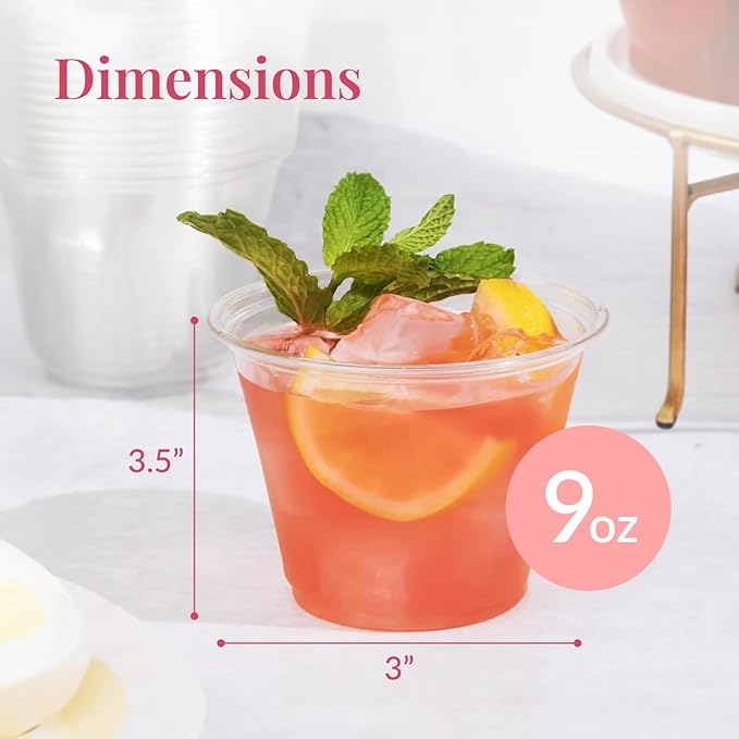 Prestee 250-Pack - 9oz Clear Plastic Cups - Durable Disposable Plastic Wine Glasses for Party, Weddings, and Catering - Small Drinking Glasses for Cocktails and Beverages - Heavy-Duty Fruit Punch Cups - Bloomnest