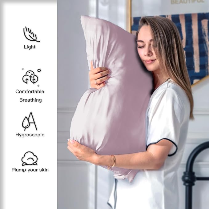 Mulberry Silk Pillowcase for Hair and Skin Pillow Case with Hidden Zipper Soft Breathable Smooth Cooling Silk Pillow Covers for Sleeping (Lavender, King,1Pcs) - Bloomnest