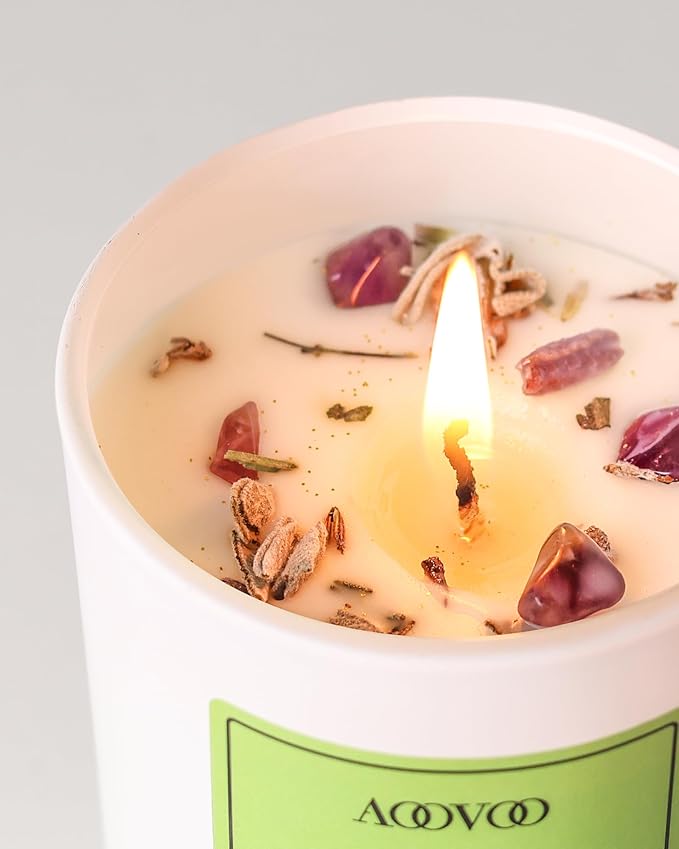 AOOVOO Sage Scented Candles for Women - Aromatherapy Candle with Crystals Inside, 10oz Soy Candles for Home Scented, Birthday Gifts Christmas Candle for Women Mom - Bloomnest