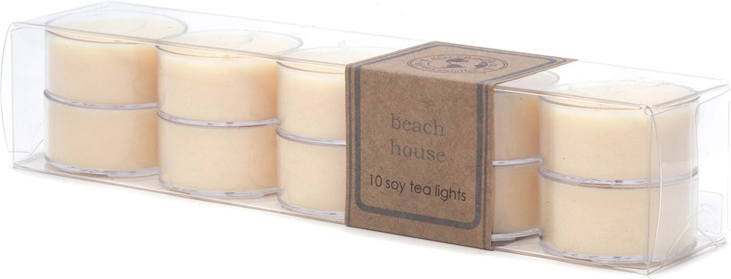ECO CANDLE CO. Tea Light Candles, Beach House, 10-Pack - Scents of Melons & Ocean Air - Recyclable Plastic Cups, 100% Soy Wax, No Lead, Hand Poured, Made from Midwest Grown Soybeans, .6 oz. Each - Bloomnest