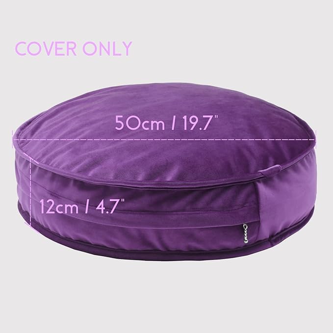Round Floor Pillow Cover Velvet Throw Seating Pouf Yoga Meditation Cushion Plush Case Reading Room Decor Cover Only (19.7IN, Purple)