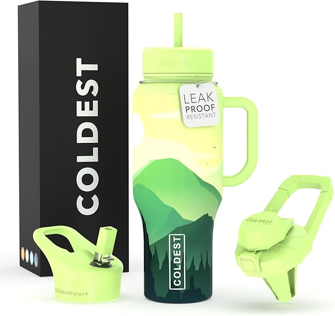 Coldest Tumbler with Handle and Straw - 100% Leak Proof Insulated Tumbler with Lid and Straw (3 Lids) - Stainless Steel Tumblers for Women & Men - Cup Holder Friendly Base, 36 oz (Happy Camper) - Bloomnest