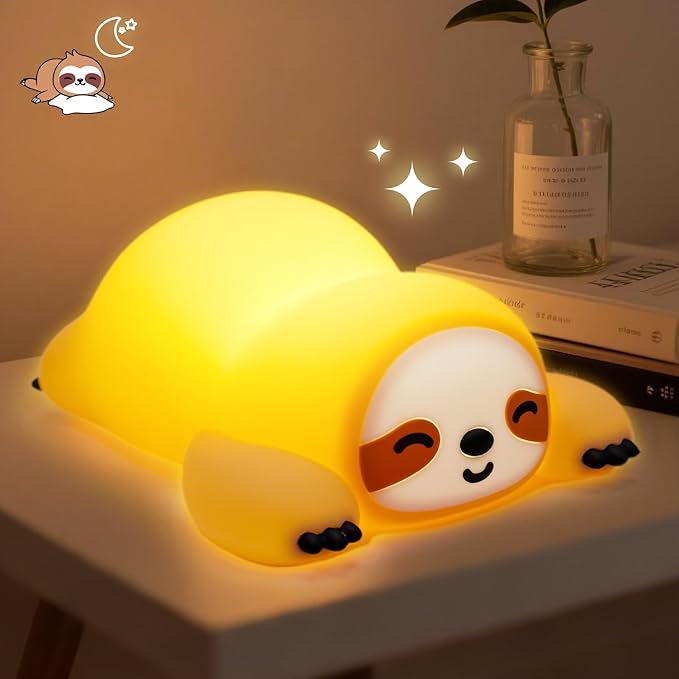Cute Sloth Night Light for Kids, 3-Level Dimmable Nursery Nightlight, Silicone Squishy Light Up Sloth Gifts, Rechargeable Bedside Touch Lamp for Breastfeeding Toddler Baby Kids Decor - Bloomnest
