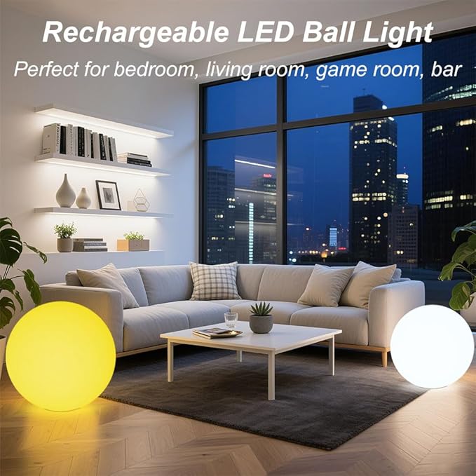 Large LED Glowing Ball Light, 20-in Outdoor LED Garden Orb Lights, Rechargeable Globe Lights RGB Color Changing Globe Floor Lamp Mood Lamp w/Remote, Waterproof Light Up Ball Light for Patio Lawn Decor - Bloomnest