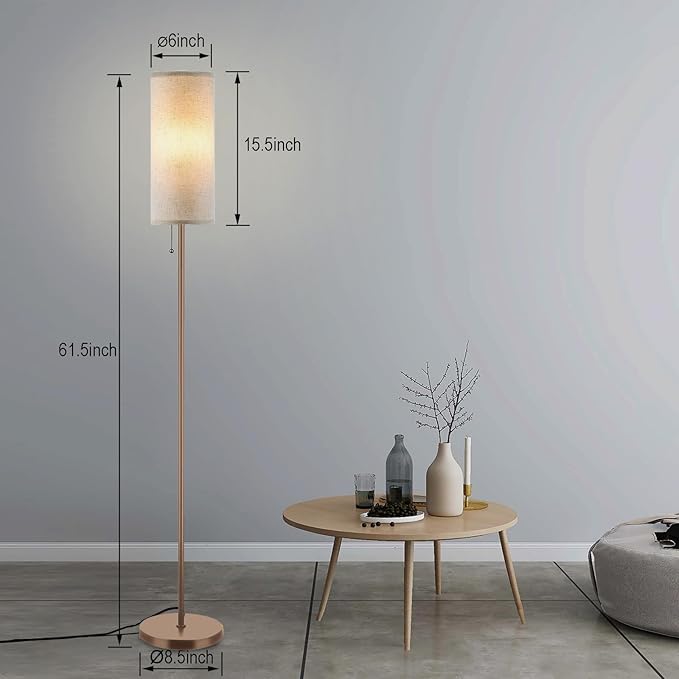 Floor Lamp for Living Room, Modern Standing Lamps with Lampshade, Minimalist Tall Lamp with Chain Switch for Living Room, LED Bulb Included (Beige+Brown) - Bloomnest