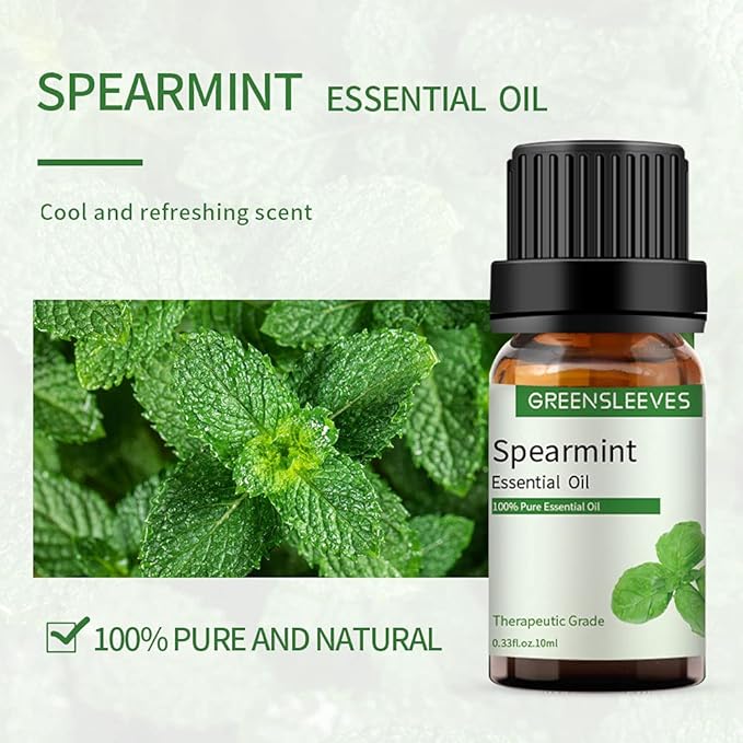 GREENSLEEVES Neroli Spearmint Essential Oil Set, 2 x 10ml Pure Plant-Based Fragrance Oil for Aromatherapy, Essential Oils for Diffuser, Massage, Bath Bomb, Scented Candle Soap Making GREENSLEEVES