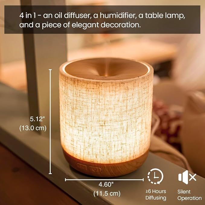 Essential Oil Diffuser 200ml with Fabric Cover and Night Lamp | Ultrasonic Aroma Diffuser | Humidifier w Lights | Room Decor | Small Humidifier for Bedroom | Gift (Light Brown) - Bloomnest