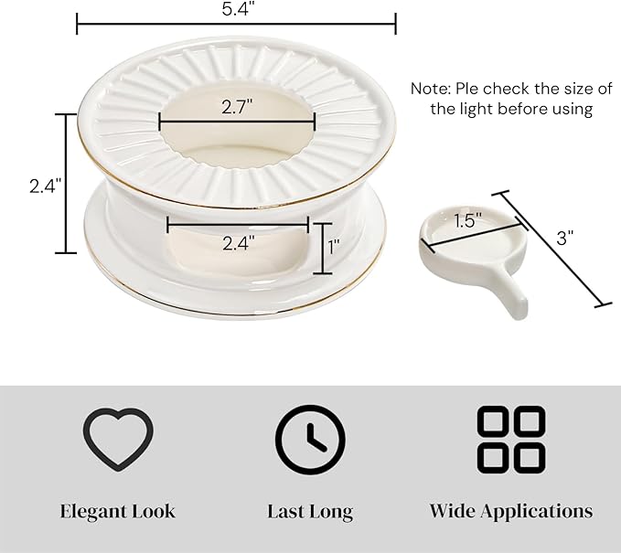 Ceramic Teapot Warmer, Gold Rim Teapot Heater with Candle Holder, White Porcelain Tea Kettle Holder Warming Base for Heating Coffee, Milk, Water, Soup