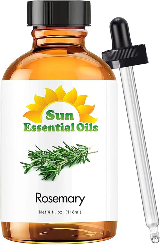 Sun Essential Oils - 4 oz Rosemary Essential Oil for Hair Growth, Skin, Scalp - Drops for Diffuser, Humidifier & Aromatherapy Massage - DIY Candle, Lotion & Shampoo Making - Help Sleep - Bloomnest