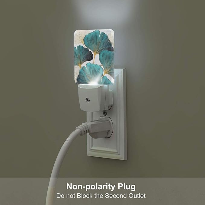 Green Ginkgo Leaves Night Light,Plug Into Wall Decor for Stairway,Hallway,Kitchen,Dusk to Dawn Sensor Nightlights for Boys/Girls/Women/Men Room Gifts - Bloomnest