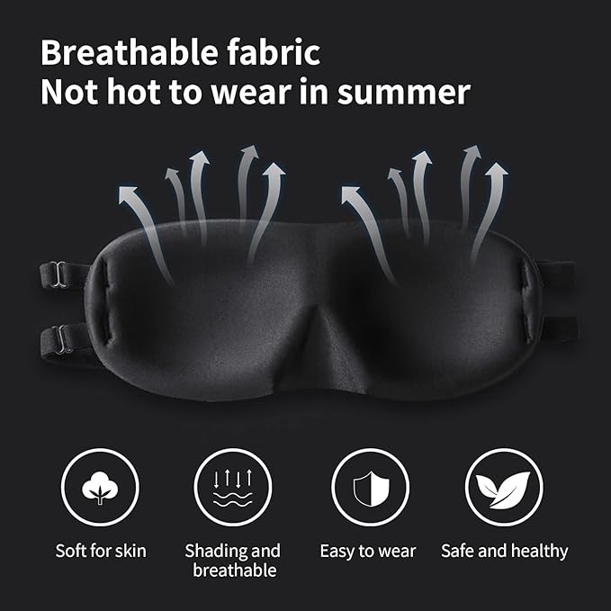 ALASKA BEAR Sleep Mask 2 Straps, Deep Concave Molded Foam Mask with Convex Eye Cups and Light Blocking Nose Contour, Two Adjustable Elastic Bands Stay on Head w/o Slipping, Black - Bloomnest