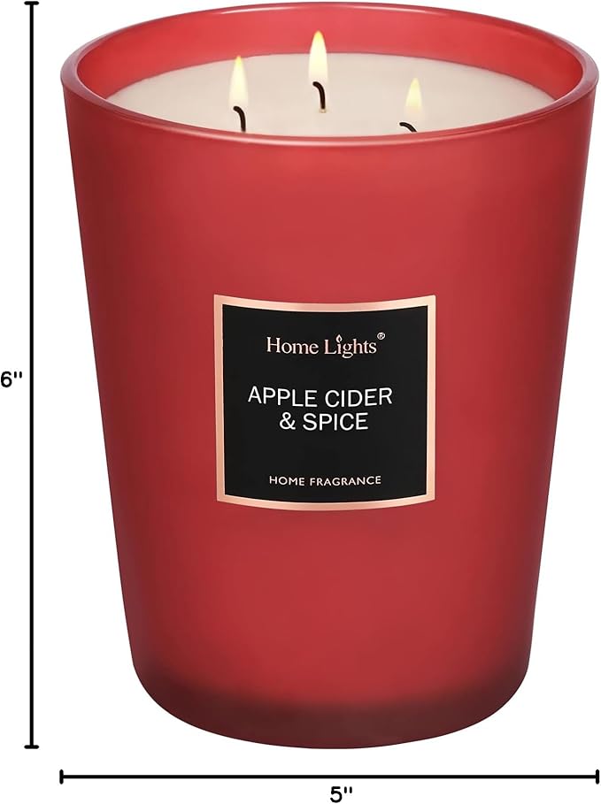 HomeLights Highly Scented Candles, Big 33.3 oz for Home, Natural Soy Aromatherapy Candles, Smokeless Long Lasting 130h with 3 Cotton Wicks, Candles Gifts for Women & Men - Apple Cider & Spice - Bloomnest