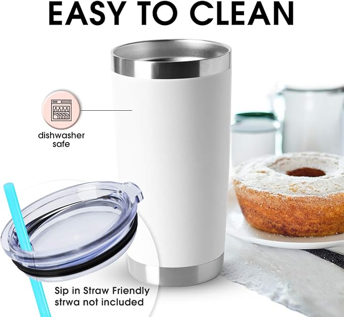 HASLE OUTFITTERS 20oz Tumblers Bulk Stainless Steel Cup with Lid Double Wall Vacuum Insulated Coffee Mug for Cold & Hot Drinks 8 Pack, White - Bloomnest