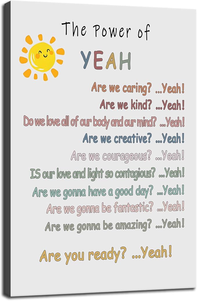 Motivational Wall Decor “The Power of Yeah” Positive Psychological Suggestion Inspirational Posters for Home Children's Bedroom Psychotherapy Room School Framed Ready to Hang [12" W X 18" H] - Bloomnest