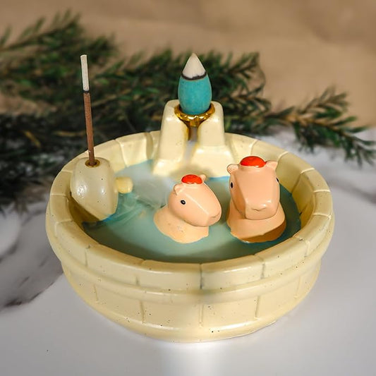 White Capybara Backflow Incense Holder - Adorable Unique Design with Waterfall Effect for Relaxation & Aromatherapy | Perfect for Energy Cleansing,Yoga,Meditation,Zen Spaces, and Altar Decor - Bloomnest