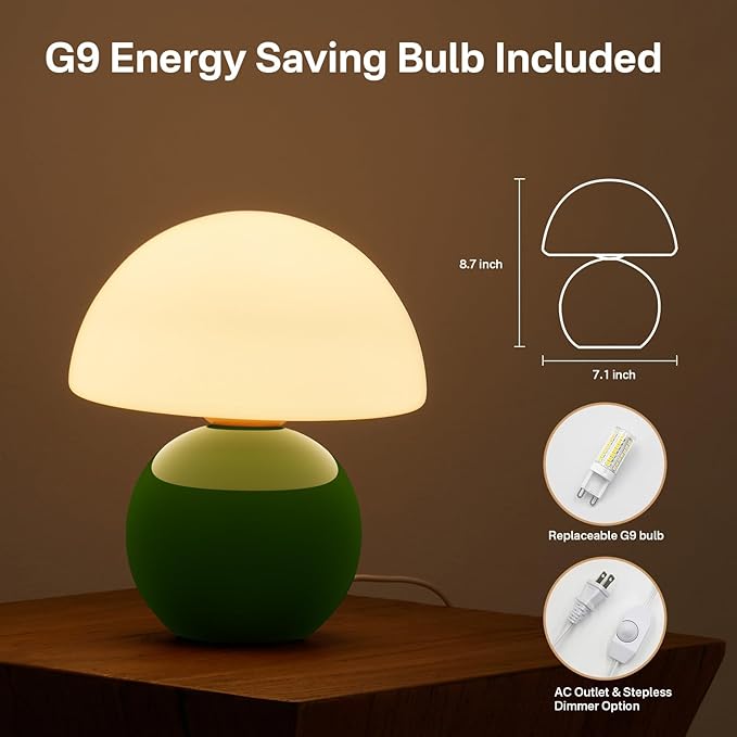 Mushroom Lamp Table Lamp for Bedroom,Desk Bedside Small Lamps for Living Room Night Stands,Mushroom Decor Cute Mini Modern Mid Century Lamps,Unique Aesthetic Home Decor(Christmas Green) - Bloomnest