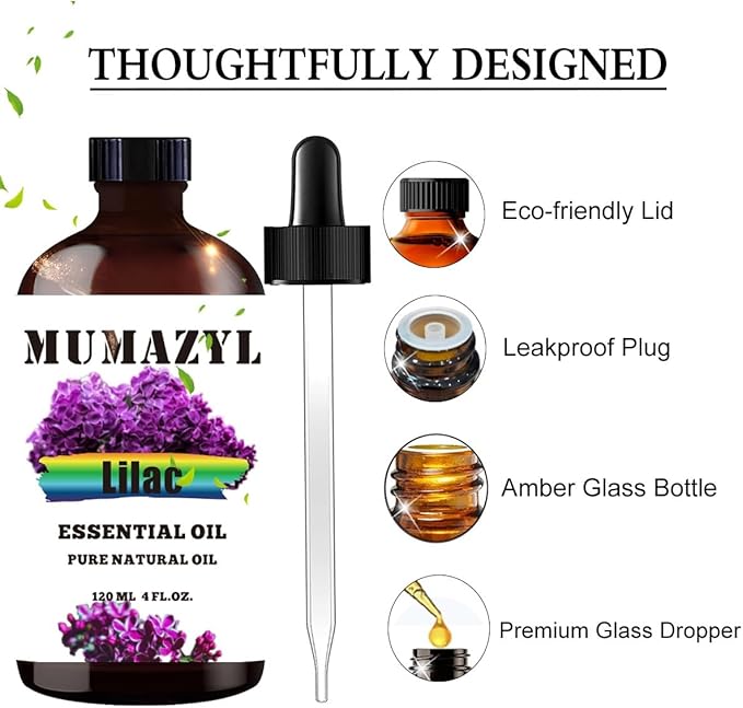 Lilac Essential Oil, Lilac Oil 4 Fl Oz 120ML for Diffuser Humidifier Yoga Cleaning DIY Candle Soap Making Essential Oils - Bloomnest