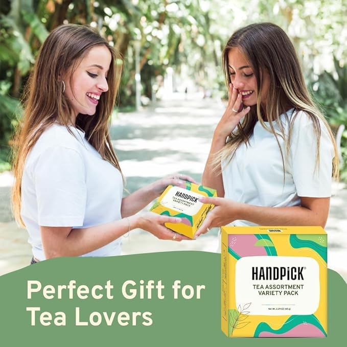 HANDPICK, Tea Bags Sampler Assortment Variety pack Gift Box 8 Flavors, 40 Tea Bags - Perfect Variety | English Breakfast, Green, Black, Herbal & More | Gifts for Him/Her - Bloomnest