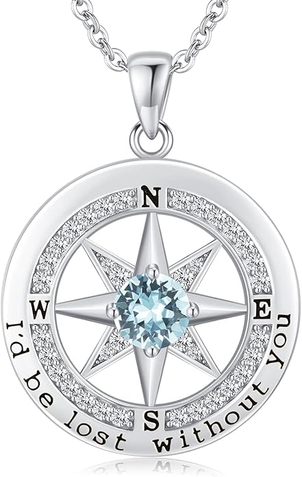 S925 Necklace Gift for Wife |Compass Jewelry |Women Anniversary |Sterling Silver |Girlfriend Birthday Gifts for Her Valentines |I'd be Lost without You |Jewel 18K Gold - Bloomnest