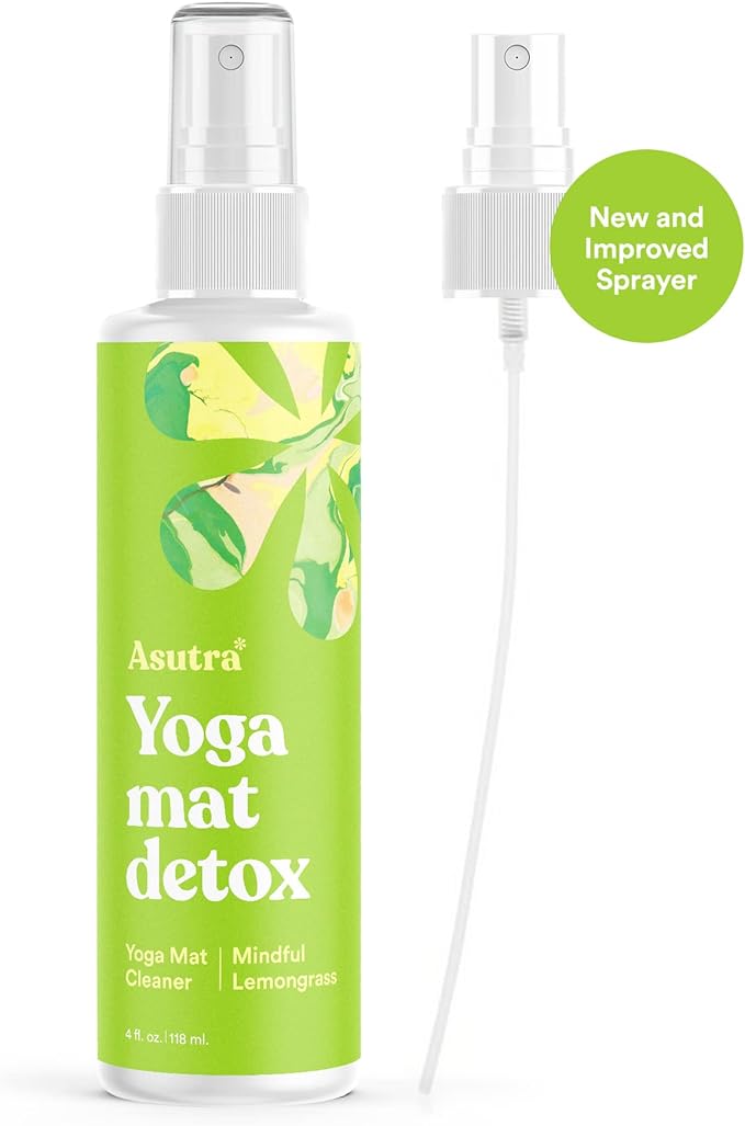 ASUTRA Yoga Mat Cleaner Spray (Mindful Lemongrass), 4 fl oz - No Slippery Residue, Organic Essential Oils Deep-Cleansing for Fitness Gear & Gym Equipment, Microfiber Towel Included - Bloomnest