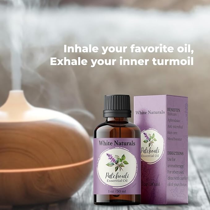 White Naturals Patchouli Essential Oil – 100% Pure & Natural, Earthy Aromatherapy Oil for Relaxation, Skin Care, & DIY Products, 1oz - Bloomnest