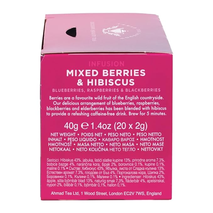 Ahmad Tea Herbal Tea, Mixed Berries & Hibiscus Teabags, 20 ct (Pack of 1) - Decaffeinated & Sugar-Free - Bloomnest