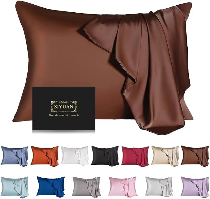 Mulberry Silk Pillowcase for Hair and Skin,Queen Size Cooling Silk Pillow Case with Hidden Zipper,Allergen Proof Dual Sides Soft Breathable Smooth Silk Pillow Cover for Women(Queen,Coffee) - Bloomnest
