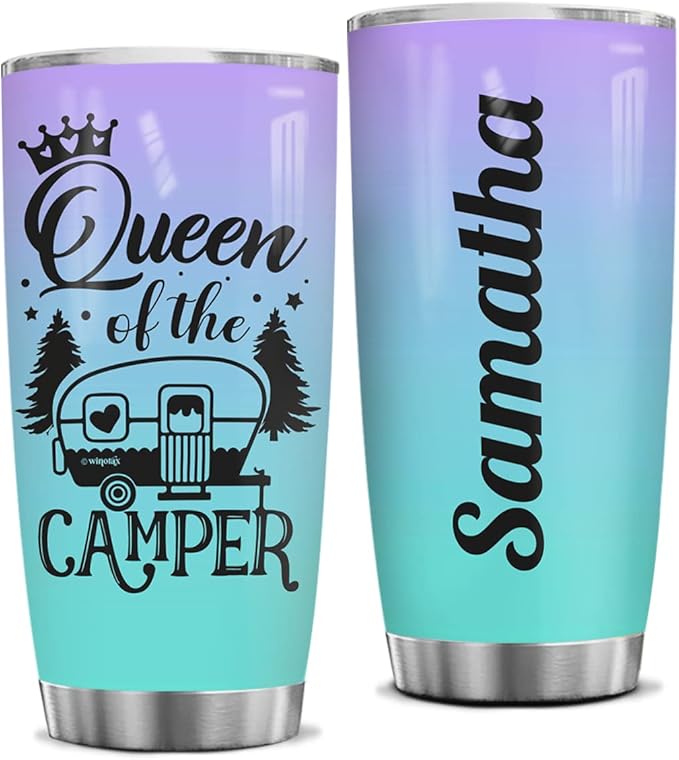 winorax Queen of The Camper Tumbler Personalized Camping Tumbler Gifts For Campers Woman from Husband Boyfriend Sisters Best Friend Coffee Cup 20oz 30oz Travel Mug Stainless Steel - Bloomnest